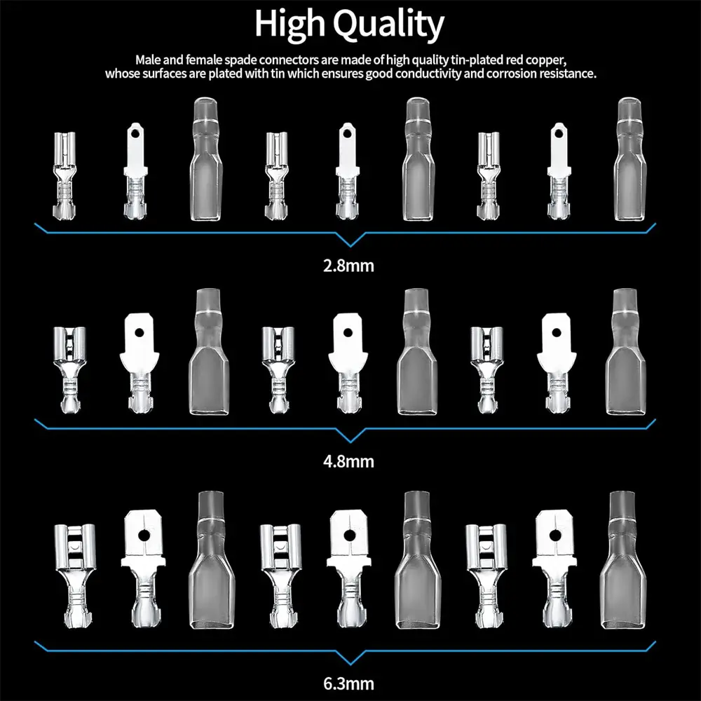 360 Pcs 2.8/4.8/6.3mm Male and Female Wire Spade Connectors, Quick Splice Crimp Terminal Block with Insulating Sleeve Kit