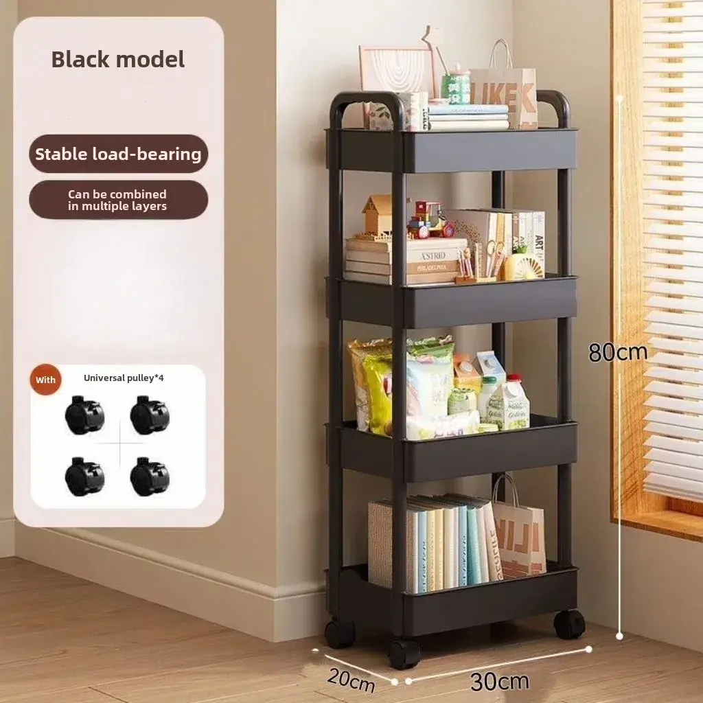 Multifunctional White Rolling Storage Cart:Open Shelves for Living Spaces Book Display,Ideal for Kitchen,Bedroom Storage Decor