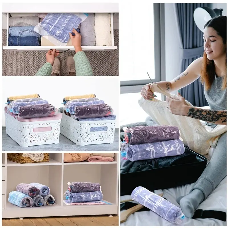 Travel Compression Bags, Roll Up Travel Space Saver Bags for Luggage, Cruise Ship Essentials Cothes
