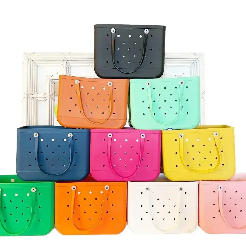 M/L/XL Beach Bag Fashion EVA Waterproof Rubber Picnic Storage Basket Travel Shopping Handbag Women Shoulder Solid Color Tote Bag