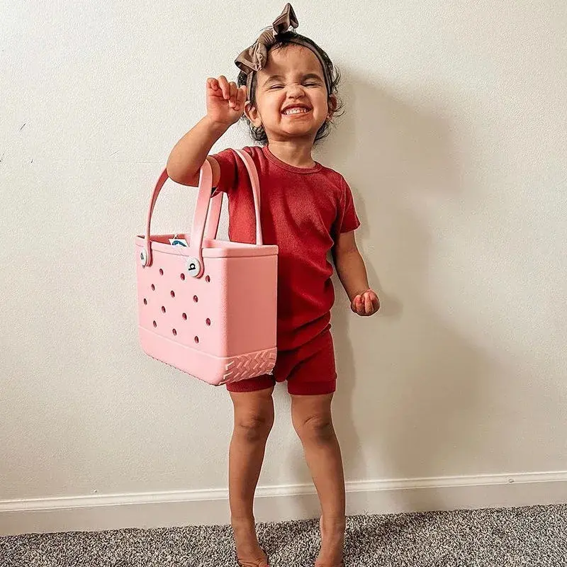 M/L/XL Beach Bag Fashion EVA Waterproof Rubber Picnic Storage Basket Travel Shopping Handbag Women Shoulder Solid Color Tote Bag
