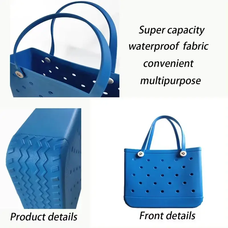 M/L/XL Beach Bag Fashion EVA Waterproof Rubber Picnic Storage Basket Travel Shopping Handbag Women Shoulder Solid Color Tote Bag
