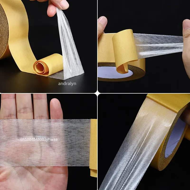 1Roll  Double Sided Tape High Viscosity Grid Fiber Transparent Double Sided Tape Sticky Waterproof  Adhesive Fiber Mesh Tapes