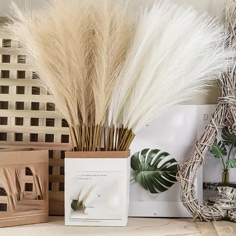 5pcs 42cm Artificial Pampas Grass Simulation Feather Wedding Props, Reed Hair Boho Home Decoration