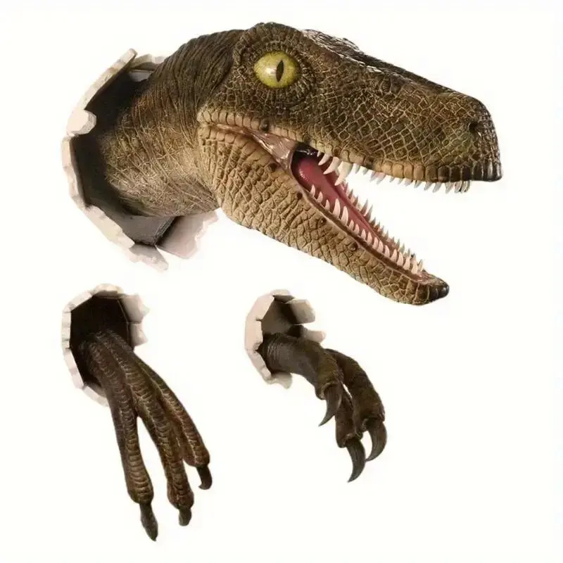 3 Pcs Velociraptor Wall Decoration , Holiday Party Decoration, Dinosaur Wall Statue Crafts, 3D Wall Fixtures