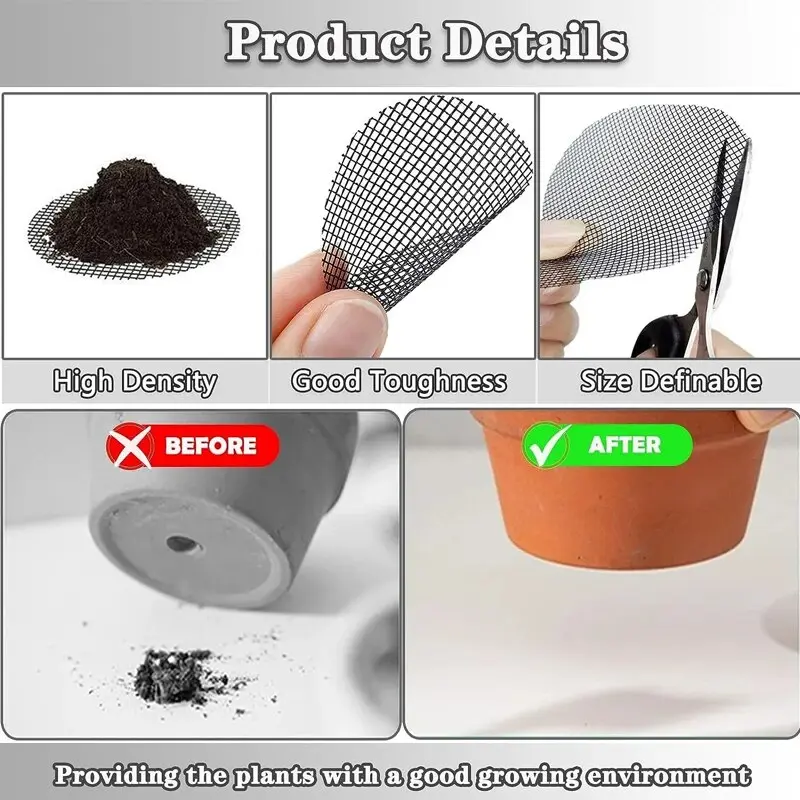 50PCS Prevent Soil Loss Breathable Gasket Leakproof Drainage Flower Pot Hole Mesh Pad Bottom Mat Breathable Drainage Gasket Net