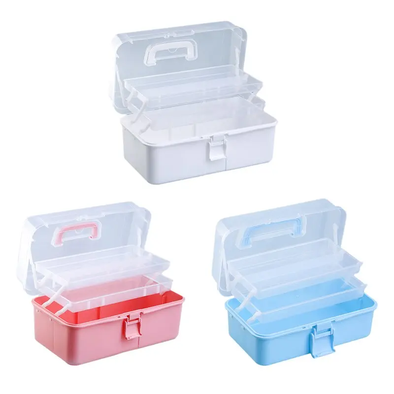 Three-layer Transparent Plastic Craft Storage Box, Sewing Storage Box, Folding Tool Box, Art Student Miscellaneous Storage Box