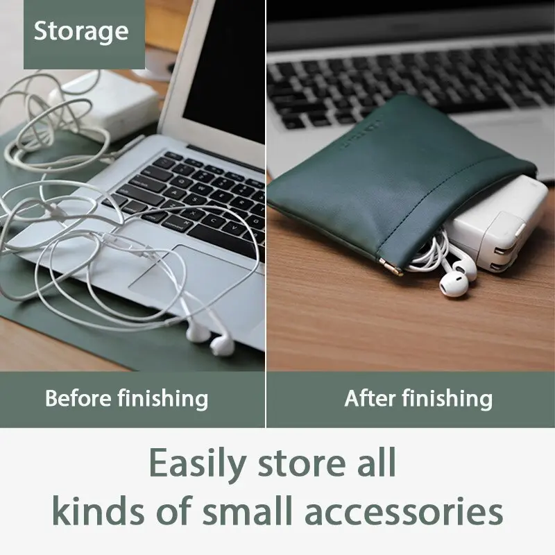 Fashion PU Leather Storage Bag Automatic Closure Waterproof Purse Portable Earphone Charging Line Cosmetic Lipstick Jewelry Bag