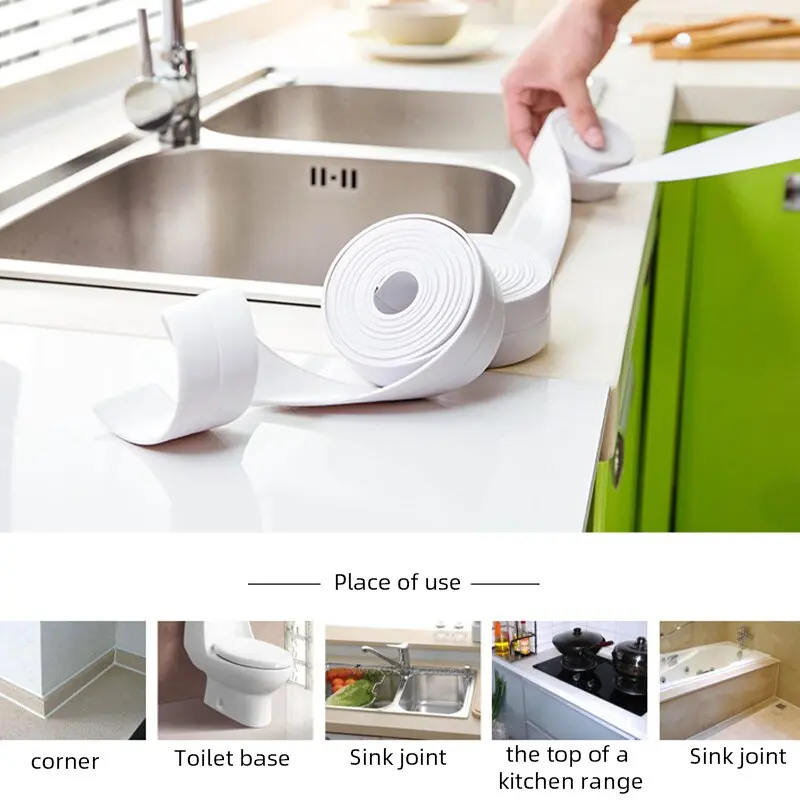 3.2m Kitchen Anti Mold Tape White Seal Waterproof Anti Grease Tape Bathroom Toilet Floor Seam Wall Corner Sticker