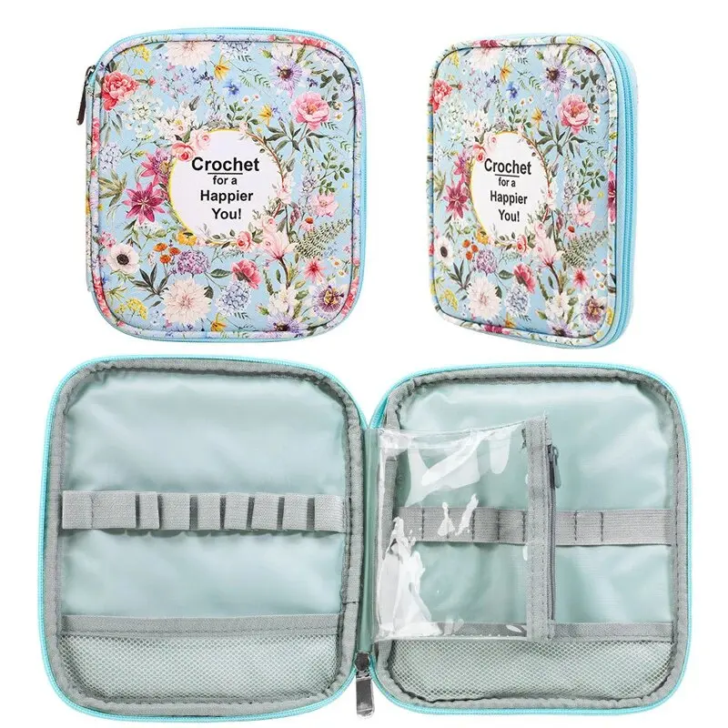 Floral Hand Knitting Kit, Crochet Hook Zip Waterproof Storage Bag, DIY Printing Storage Bag, Jumper Needle Set Storage Bag