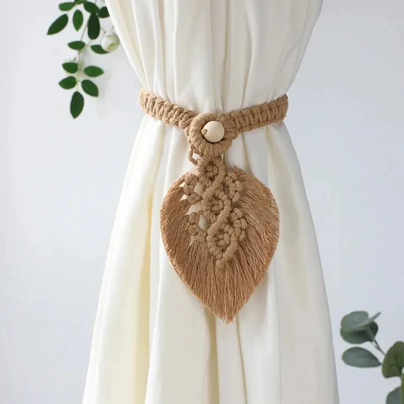 Handmade Braided Cotton Rope Curtain Fasteners Curtain Ties Tassel Leaf Curtain Ties Bohemian Style