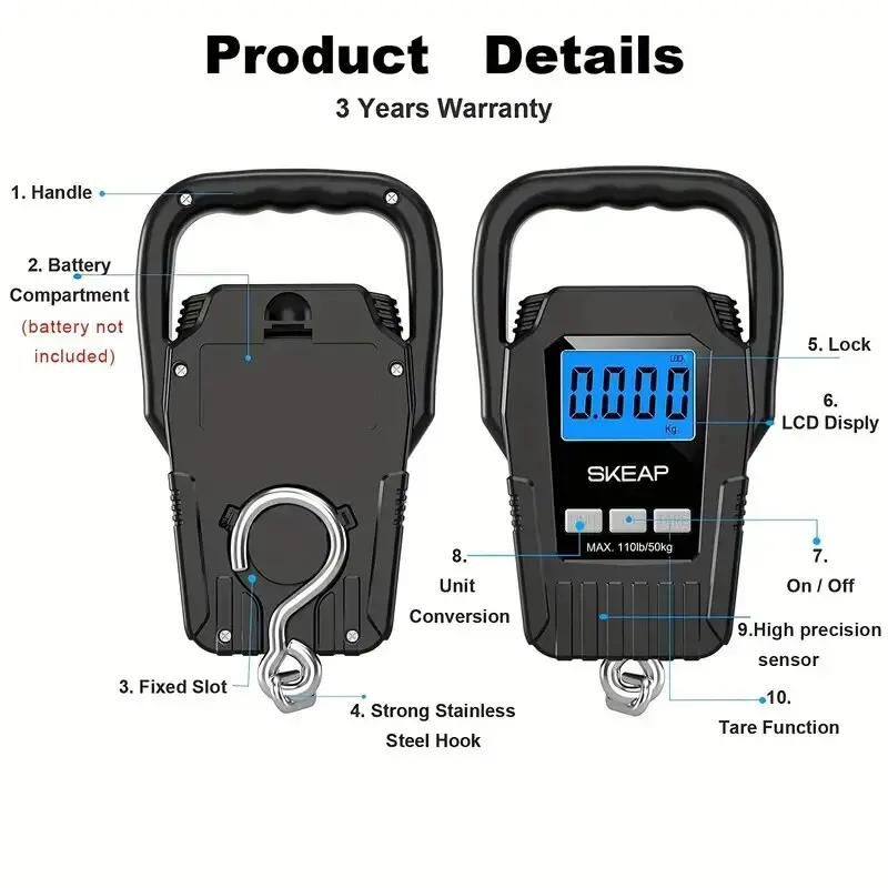 1pc Portable Digital Fishing Scale Courier Scale Luggage Scale Measures Up To 110lb/50kg Perfect For Travel And Fishing Trips