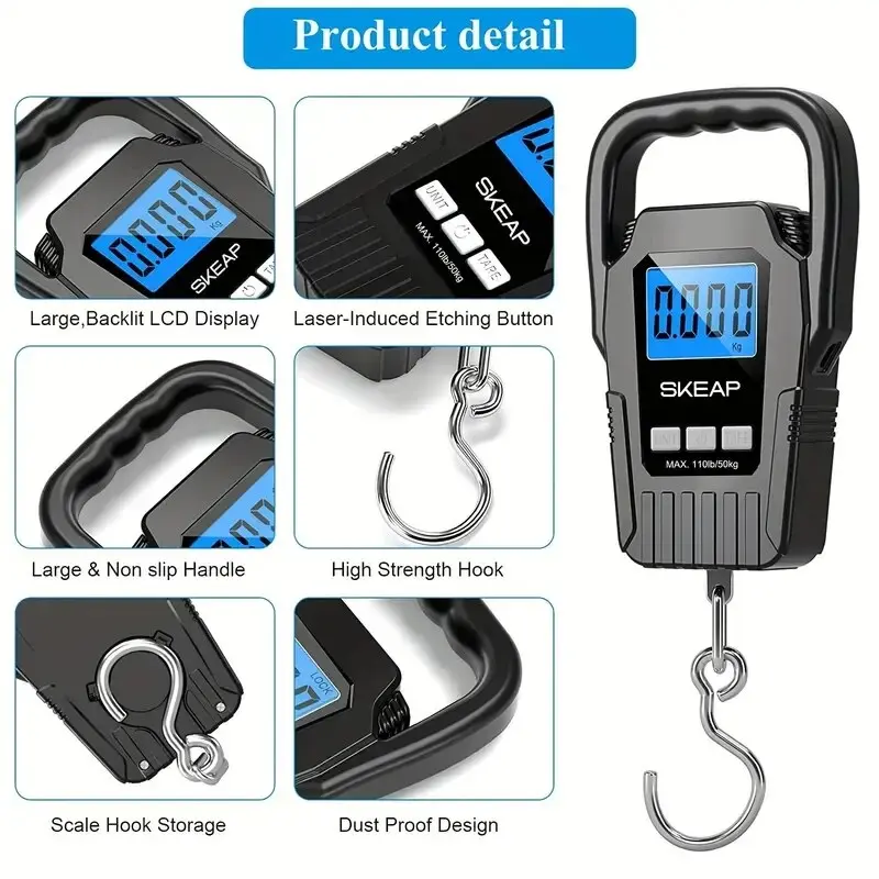 1pc Portable Digital Fishing Scale Courier Scale Luggage Scale Measures Up To 110lb/50kg Perfect For Travel And Fishing Trips