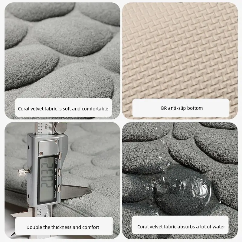 Foot Mat Coral Fleece Floor Mat Household Memory Foam Embroidered Bathroom Thickened Absorbent Floor Mat Door