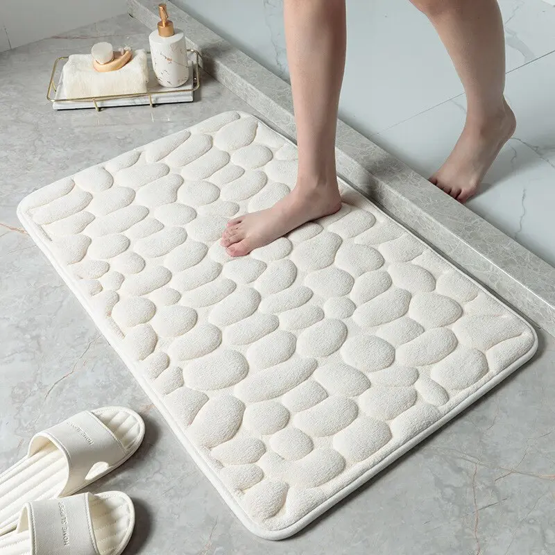 Foot Mat Coral Fleece Floor Mat Household Memory Foam Embroidered Bathroom Thickened Absorbent Floor Mat Door