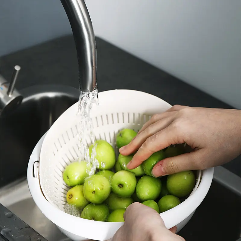 Kitchen Fruit Tray Removable Double Layer Fruit And Vegetable Basin Draining Basket Creative Household Rotating Washing Basket
