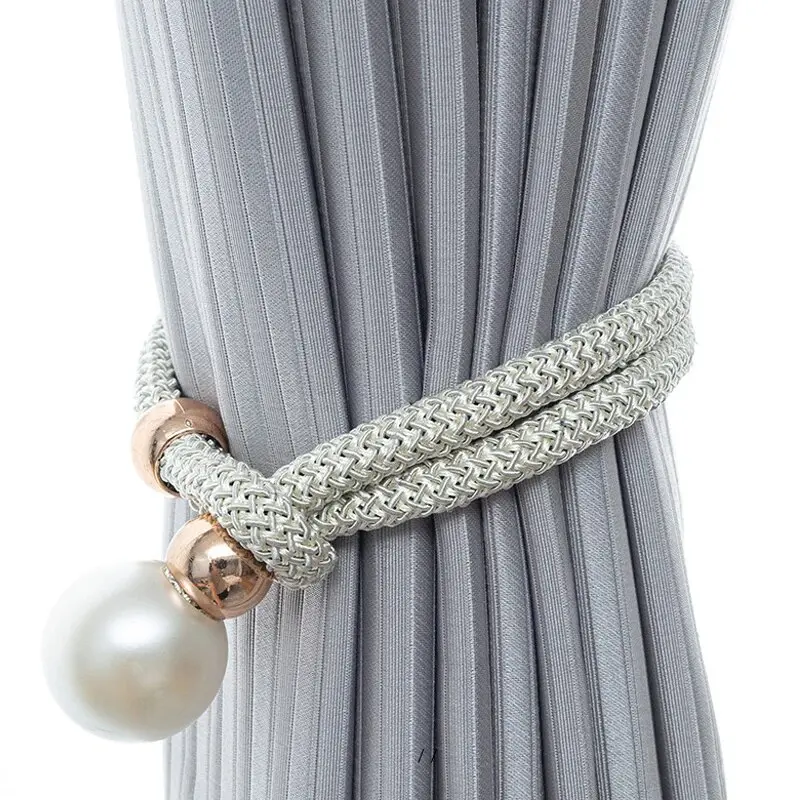 2pcs Pearl Curtain Tiebacks, Curtain Pearl Tiebacks, Decorative Fixings, Rope Curtain Tiebacks No Punch Adjustable Pull-outs