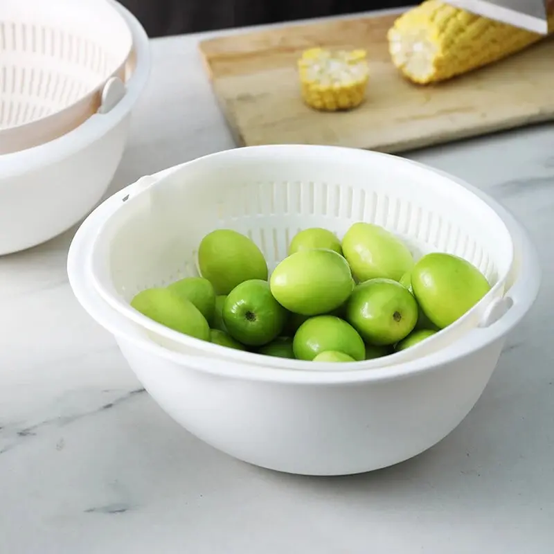 Kitchen Fruit Tray Removable Double Layer Fruit And Vegetable Basin Draining Basket Creative Household Rotating Washing Basket