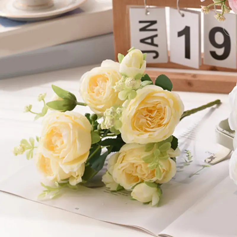 30cm Rose Pink Silk Bouquet Peony Artificial Flower 5 Big Head 4 Small Bud Bride Wedding Home Decoration Artificial Flower