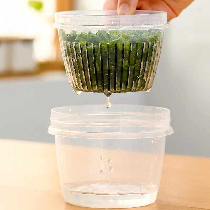 Refrigerator Freshness Box Portable Round Transparent Draining Double Layer Freshness Box Home Ginger Garlic Onion Storage Box