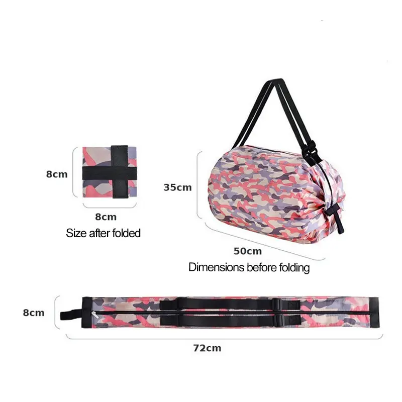 Reusable Foldable Shopping Bag Pink Waterproof Oxford Cloth Travel Beach Bag Supermarket Grocery Portable Storage Bag