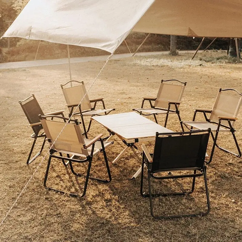 2pcs/1pcs Portable Camping Chair Outdoor Folding Chair Aluminum Alloy Wood Grain Folding Chair Camping Equipment Comite Chair