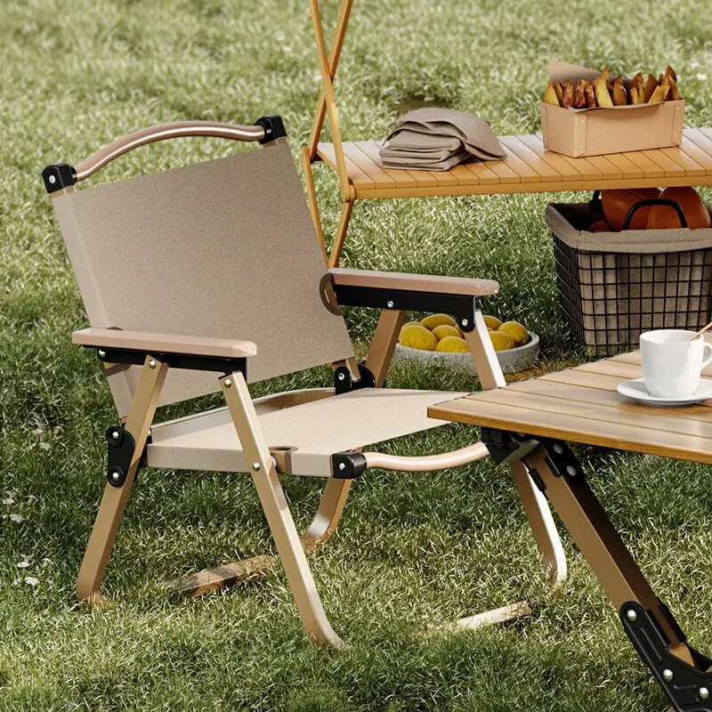 2pcs/1pcs Portable Camping Chair Outdoor Folding Chair Aluminum Alloy Wood Grain Folding Chair Camping Equipment Comite Chair