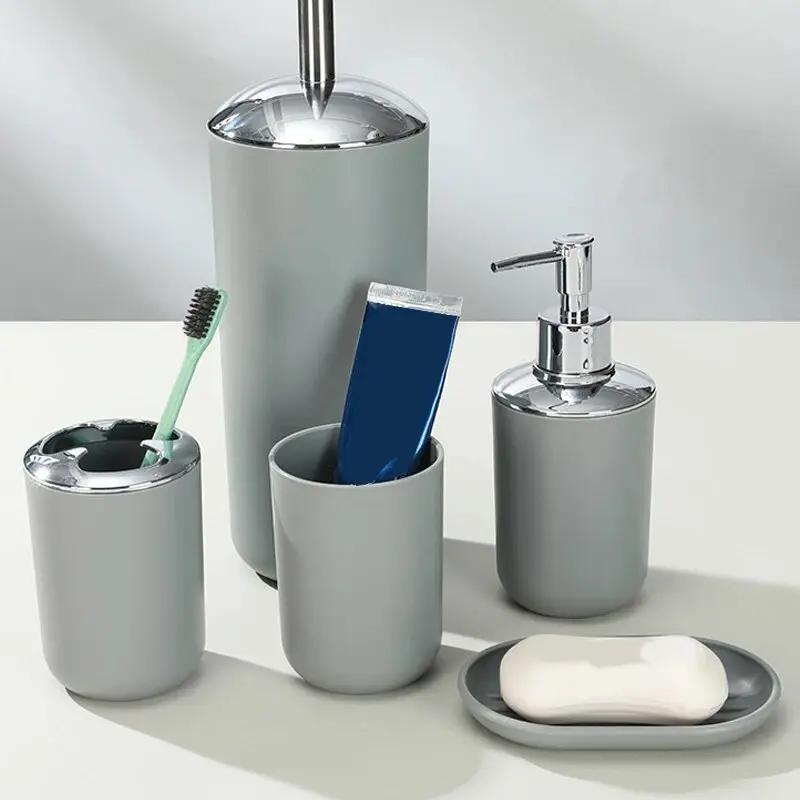 Bathroom Supplies 6pcs/Set of Toothbrush Holder Soap Box Toilet Brush Bathroom Storage Bathroom Wash Set Washable