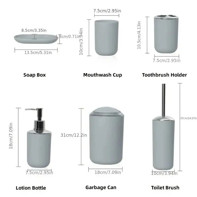 Bathroom Supplies 6pcs/Set of Toothbrush Holder Soap Box Toilet Brush Bathroom Storage Bathroom Wash Set Washable