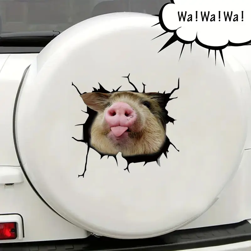 Creative Funny Piggy Stickers, Animal Crack Car Stickers, 3D Cute Car Pet Stickers, Waterproof Car Window Stickers Creative Funn