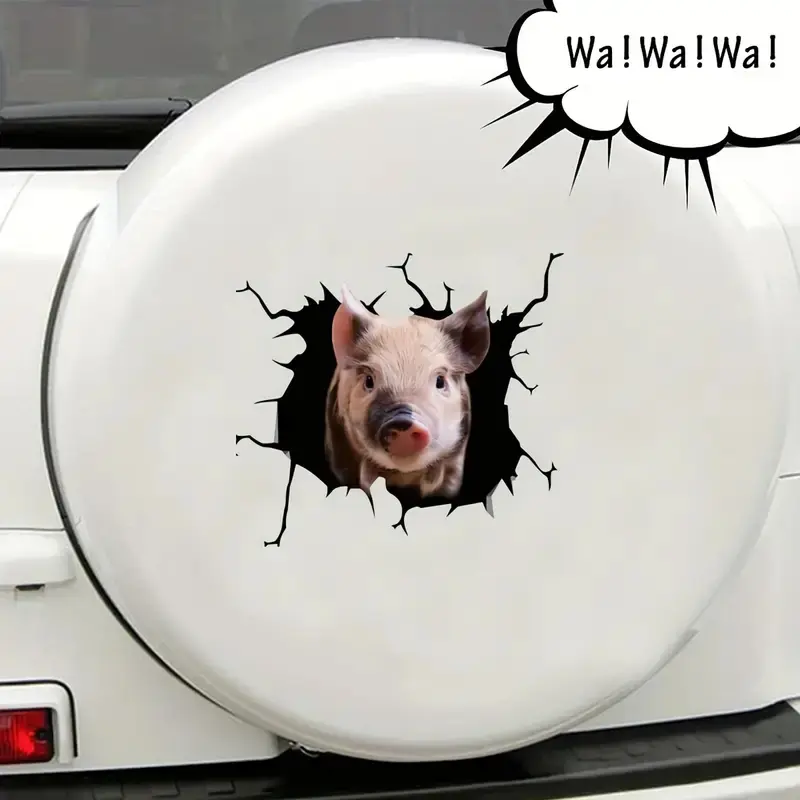 Creative Funny Piggy Stickers, Animal Crack Car Stickers, 3D Cute Car Pet Stickers, Waterproof Car Window Stickers Creative Funn