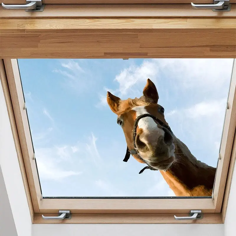 Quirky Horse Head Home Decor Glass Stickers Decorative Wall Stickers Animal Glass Stickers Background Wall Decoration