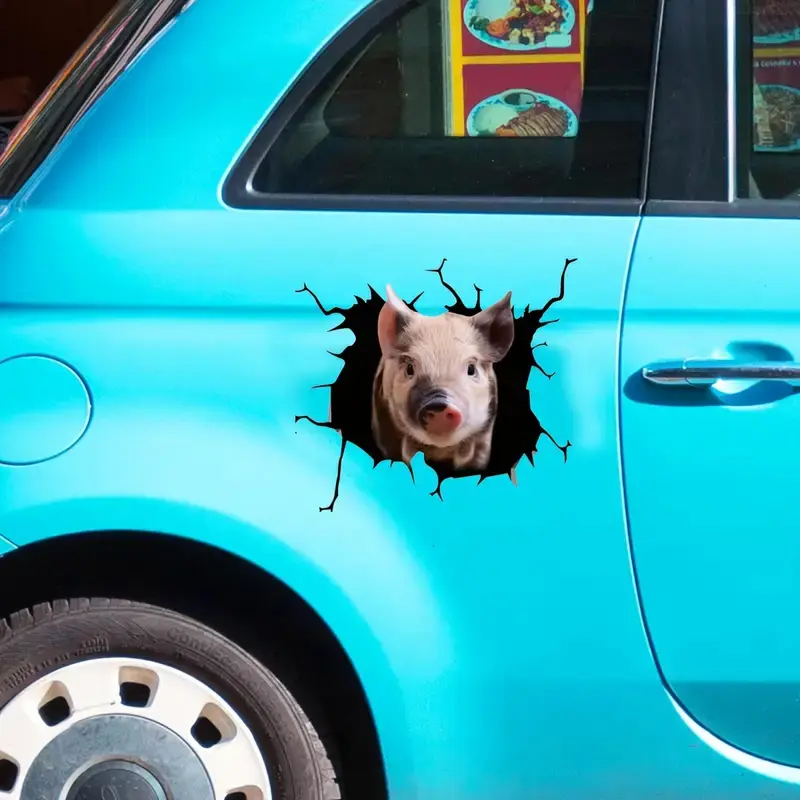 Creative Funny Piggy Stickers, Animal Crack Car Stickers, 3D Cute Car Pet Stickers, Waterproof Car Window Stickers Creative Funn