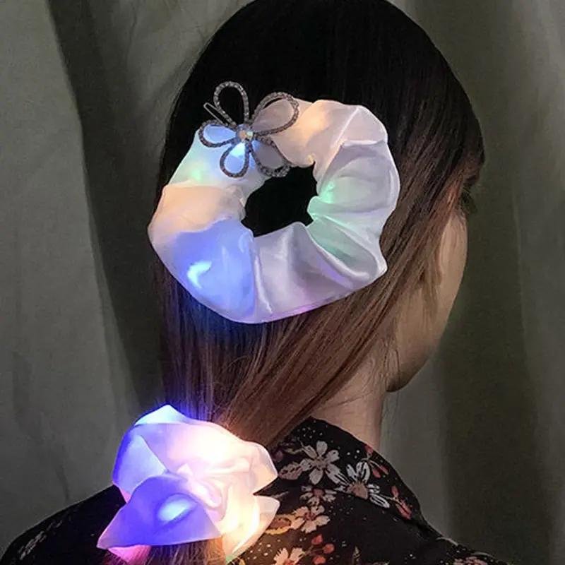 LED Glow-in-the-dark Large Sausage Headband Girl's Ponytail Headpiece Glow-in-the-dark Hair Accessories for Fancy Ideas