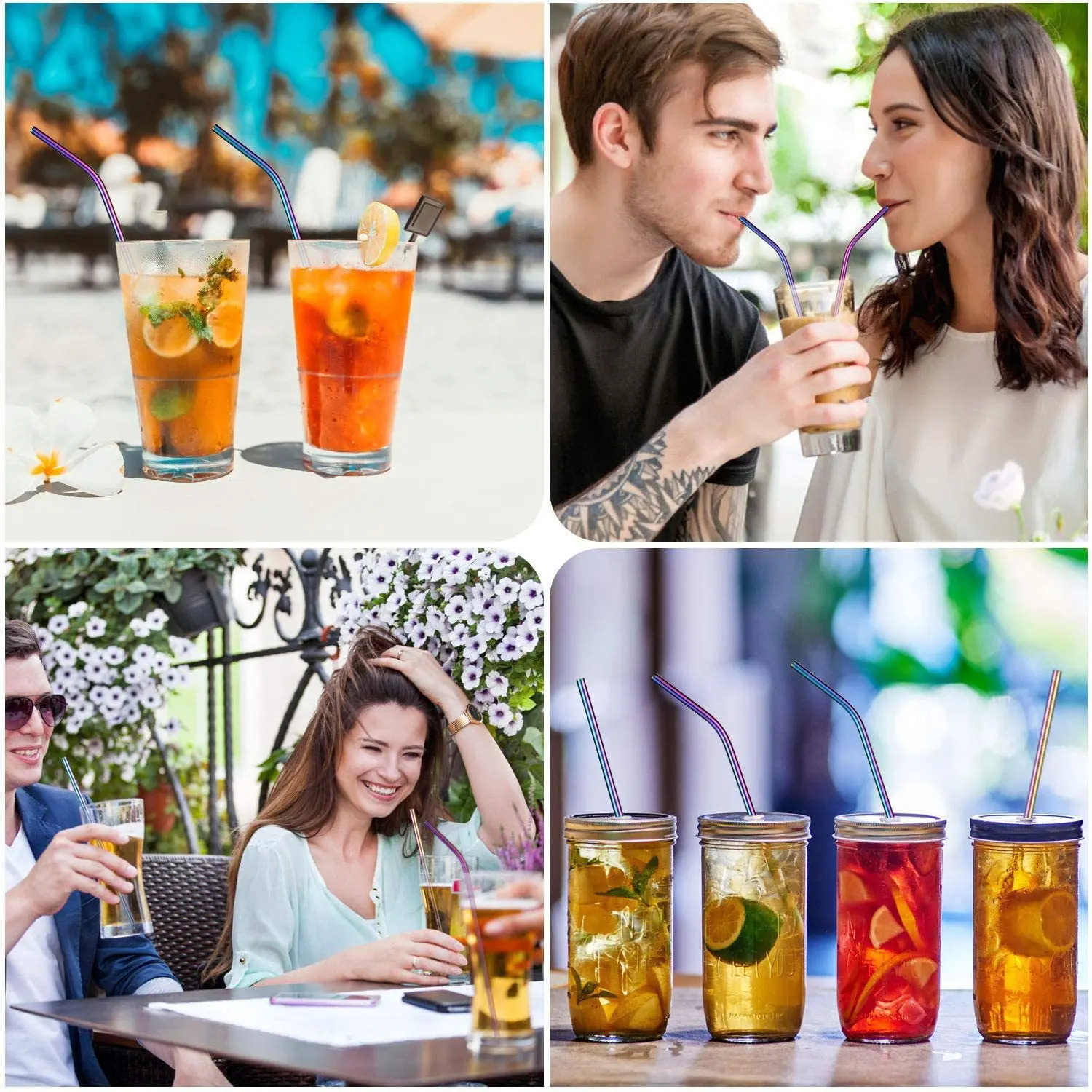 5 Pieces Stainless Steel Straw Set Colorful Metal Straws Bar Drinks Coffee Milk Tea Juice Drinking Utensils Environmental Protec