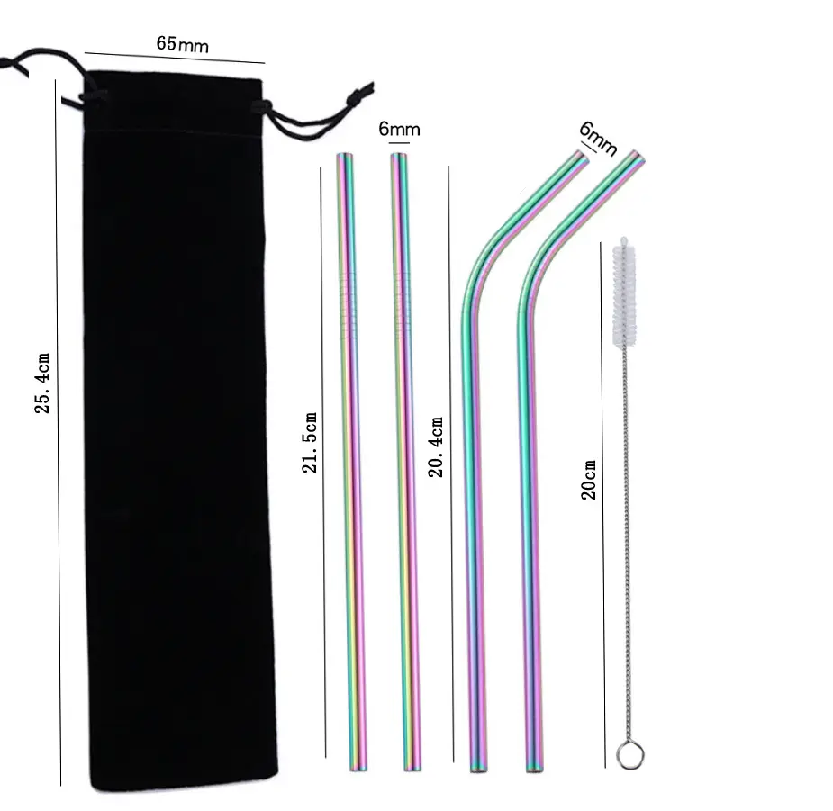 5 Pieces Stainless Steel Straw Set Colorful Metal Straws Bar Drinks Coffee Milk Tea Juice Drinking Utensils Environmental Protec