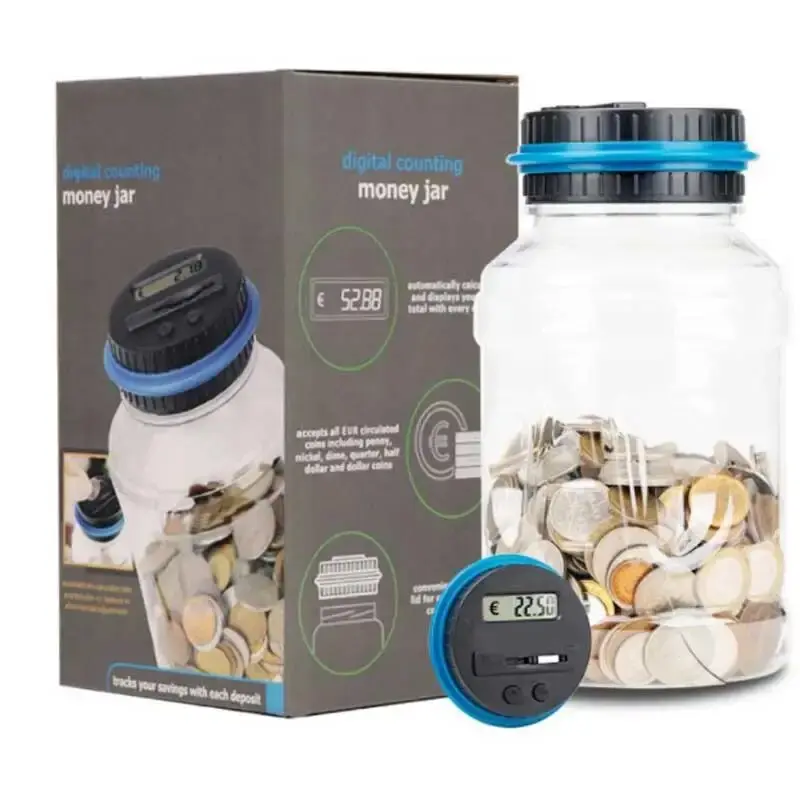 1.8L Coin Bucket Money Bank Large Capacity Transparent Saving Jar US Dollar Euro Pound Saving Jar Smart Counting