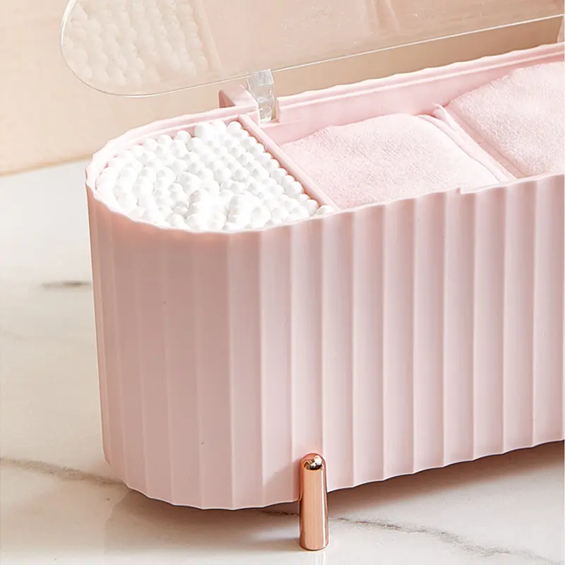 Cosmetic Storage Box With Lid Dustproof Desktop Makeup Remover Cotton Powder Puff Storage Organizer Bathroom Storage Box