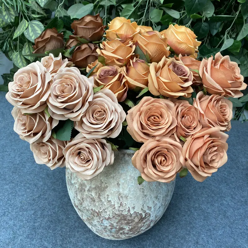 High Quality 9 Heads 1 Bunch Camellia Rose Artificial Flower Bouquet Party Wedding Scene Showroom Home Decor Faux Flowers