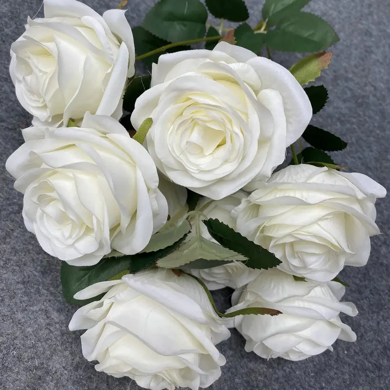 High Quality 9 Heads 1 Bunch Camellia Rose Artificial Flower Bouquet Party Wedding Scene Showroom Home Decor Faux Flowers