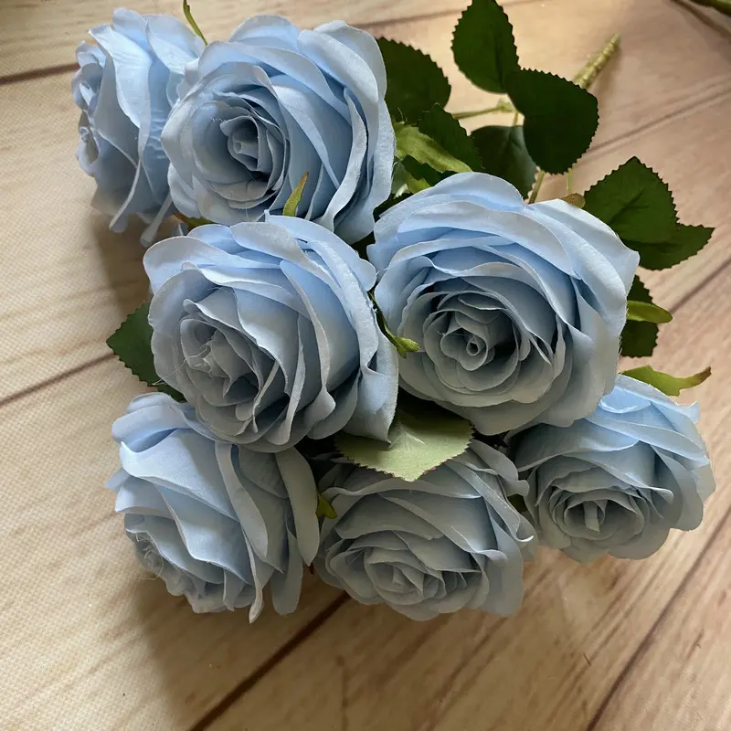 High Quality 9 Heads 1 Bunch Camellia Rose Artificial Flower Bouquet Party Wedding Scene Showroom Home Decor Faux Flowers