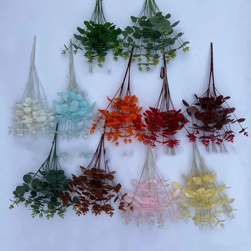 20 Heads 5 Branches Black Colorful Artificial Eucalyptus Leaves Green Plants Silk Flower Bouquet Wedding Home Party Decor Crafts