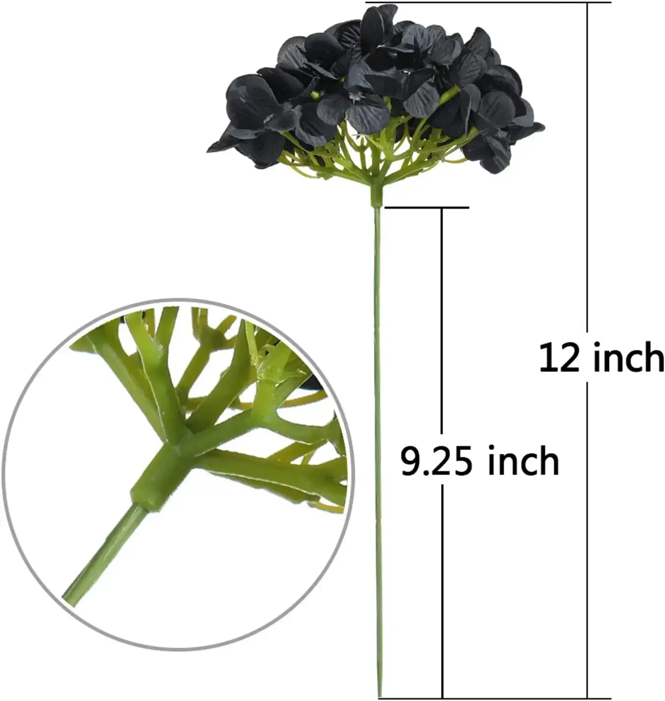 10PCS Silk Hydrangea Heads with Stems Artificial Flowers for Wedding Party Home Decor (Black)