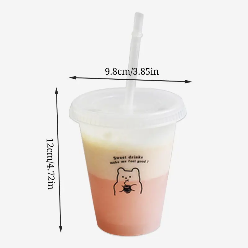 Plastic Straw Cup Large Capacity Handy Cup Drinking Coffee Milk Tea Drinks Summer Cartoon Bear Drinking Tools