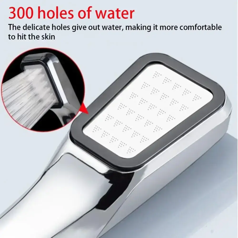 300-hole supercharged shower head set, large water output shower head, hand-held electroplated square shower head