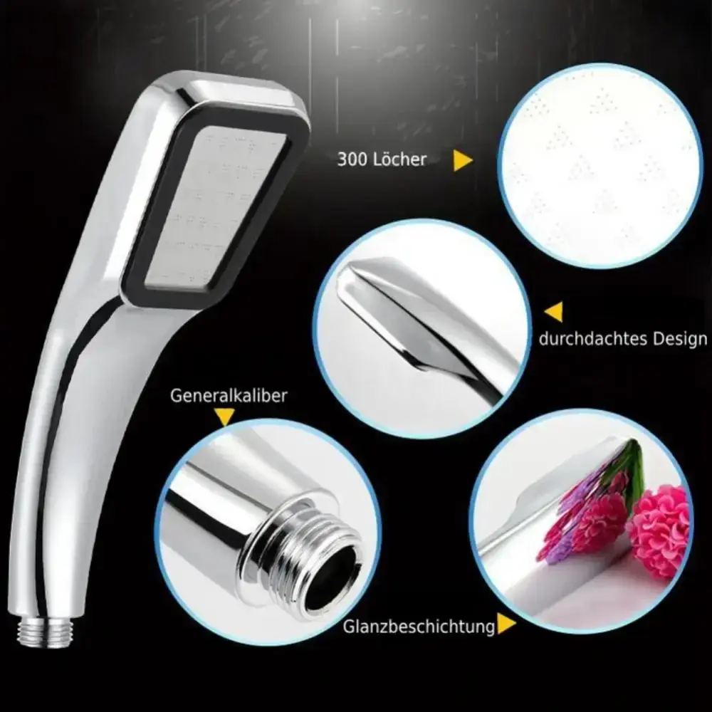 300-hole supercharged shower head set, large water output shower head, hand-held electroplated square shower head