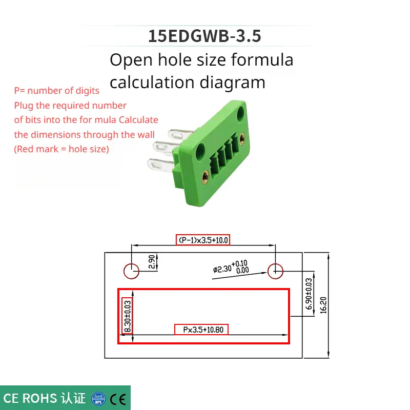 The wall butt screws secure the panel 15EDGWB/KM-3.5mm green terminal with flanged insert and pull terminal block