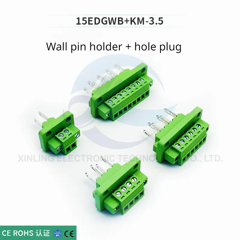 The wall butt screws secure the panel 15EDGWB/KM-3.5mm green terminal with flanged insert and pull terminal block