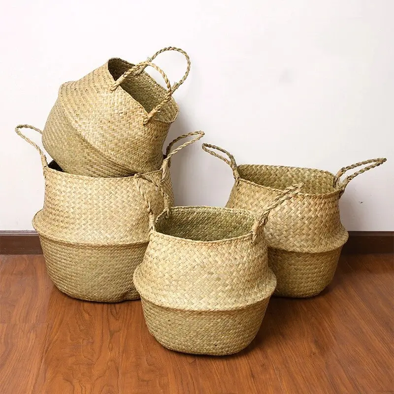 1pc Nordic Style Seaweed Wicker Basket for Home Storage - Perfect for Dirty Clothes, Plants, and Sundries - Hanging Decor Basket