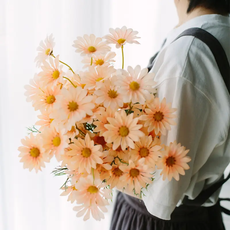 Artificial Daisy Flower Bouquet, Long Branch Bouquet, White, Non-woven, Valentine's Day, Home Decoration, Wedding, High Quality